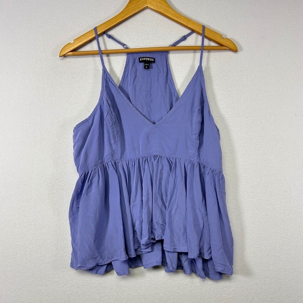 Airy Romantic Express Peplum Cami Top Womens Large Periwinkle Blue Ruffle Rayon